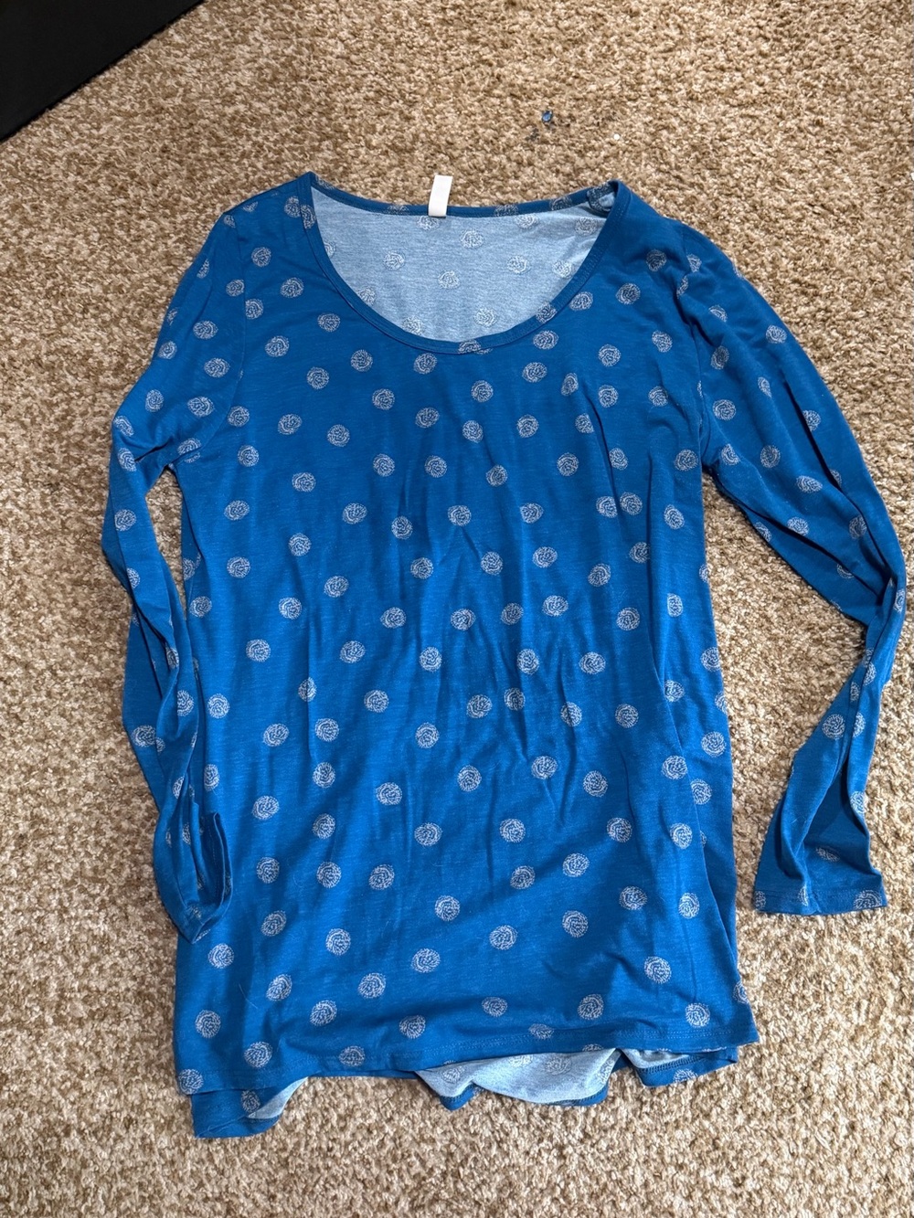 LuLaRoe Blue Scoop Neck Long Sleeve Tunic with Dot Print